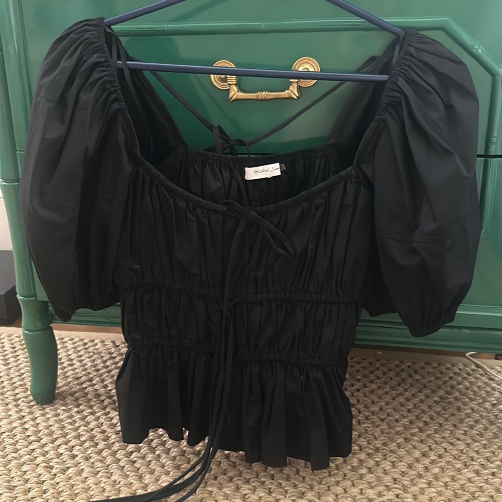 Mustard seed black bow blouse size M
